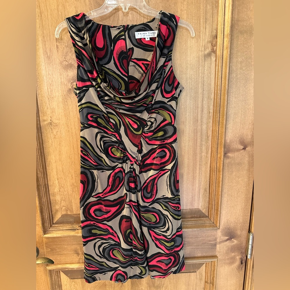 Trina Turk Ruched 100% Silk Midi Dress